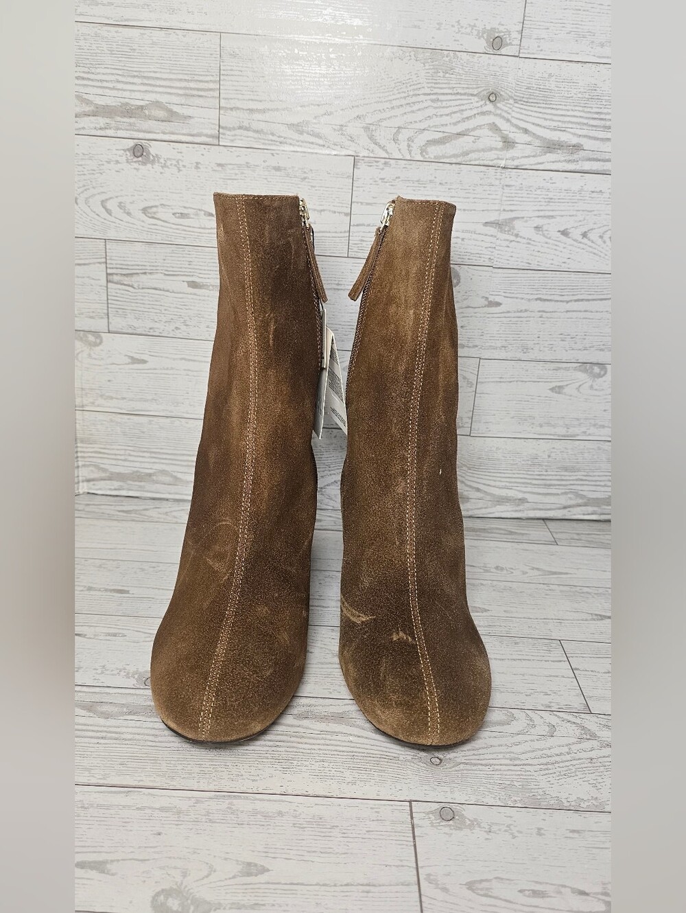 ZARA NWT Suede Leather Ankle Boots Brown Chunky Block Heel 38 US 7.5